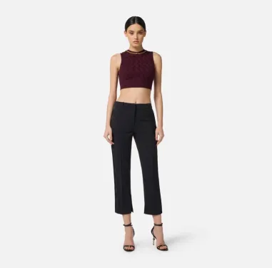 Elisabetta Franchi – Pantaloni in crêpe leggero con dettagli smoking

