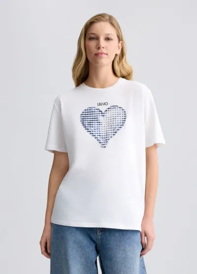 T-shirt con cuore e strass  | BorotalcoCagliari.it