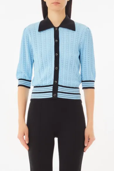 Cardigan a maniche corte in cotone e viscosa con dettagli a contrasto 
