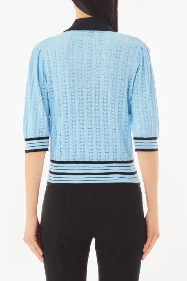 Cardigan a maniche corte in cotone e viscosa con dettagli a contrasto 