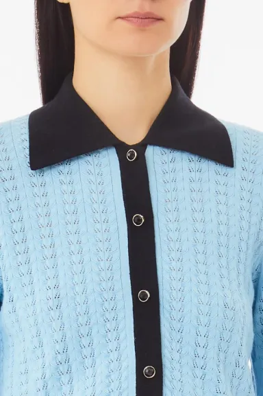Cardigan a maniche corte in cotone e viscosa con dettagli a contrasto 