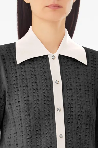 Cardigan a maniche corte in cotone e viscosa con dettagli a contrasto 