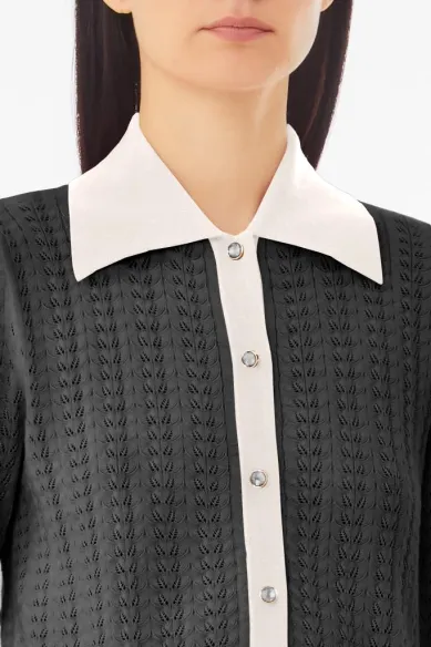 Cardigan a maniche corte in cotone e viscosa con dettagli a contrasto 
