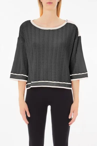 Maglia maniche 3 4  in cotone e viscosa con dettagli a contrasto  | Bo
