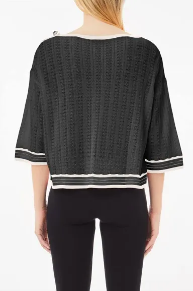 Maglia maniche 3 4  in cotone e viscosa con dettagli a contrasto  | Bo