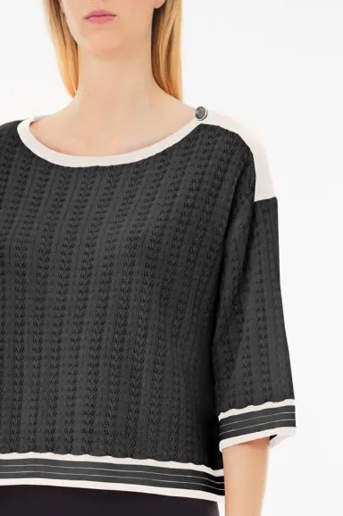 Maglia maniche 3 4  in cotone e viscosa con dettagli a contrasto  | Bo