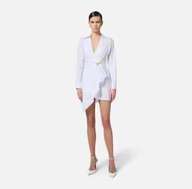 Shirt dress in popeline con dettaglio gioiello Elisabetta Franchi  | B
