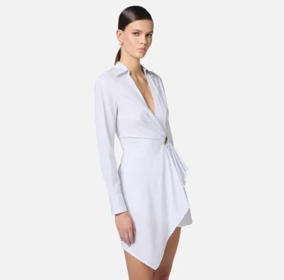 Shirt dress in popeline con dettaglio gioiello Elisabetta Franchi  | B