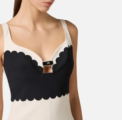 Abito in doppio crêpe stretch con smerlo ricamato – Elisabetta Franchi