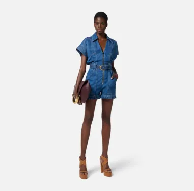 Tuta in denim corta con cintura Elisabetta Franchi  | BorotalcoCagliar