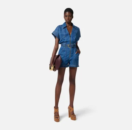 Tuta in denim corta con cintura Elisabetta Franchi  | BorotalcoCagliar