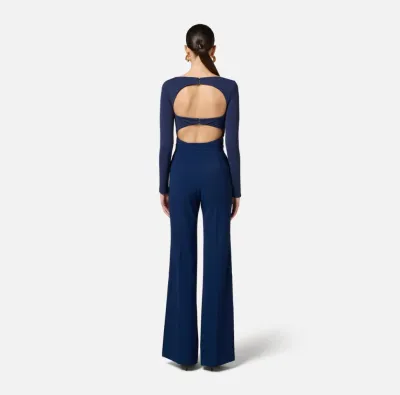 Pantaloni smoking in crêpe con bande in raso Elisabetta Franchi  | Bor