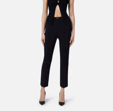 Pantaloni in crêpe con tasche e placca logo Elisabetta Franchi  | Boro