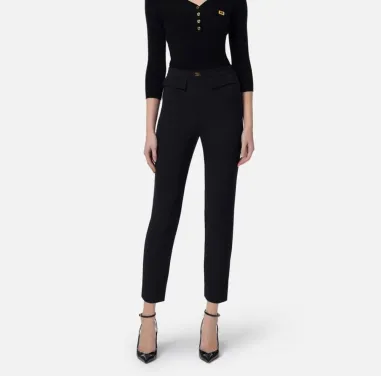 Pantaloni slim in crêpe con placca logo Elisabetta Franchi  | Borotalc