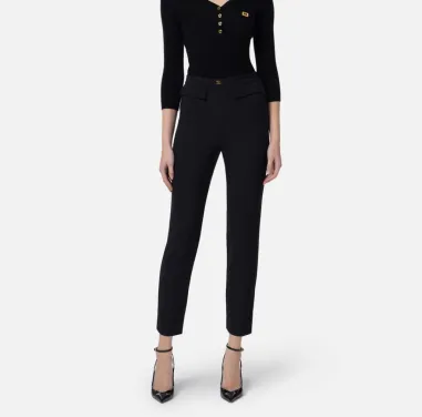 Pantaloni slim in crêpe con placca logo Elisabetta Franchi  | Borotalc 2