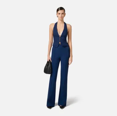 Pantaloni in crêpe con placca logo Elisabetta Franchi  | BorotalcoCagl