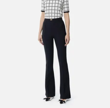 Pantalon Elisabetta Franchi i a zampa in crêpe con placca logo  | Boro 2