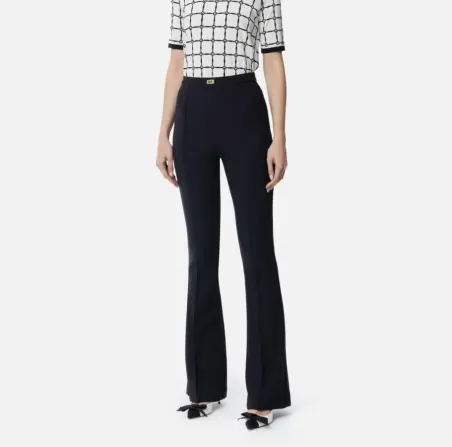 Pantalon Elisabetta Franchi i a zampa in crêpe con placca logo  | Boro