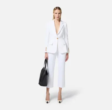 Pantaloni cropped in crêpe con placca logo Elisabetta Franchi  | Borot