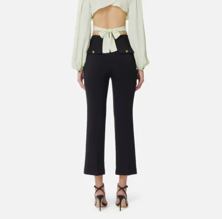 Pantaloni cropped in crêpe con placca logo Elisabetta Franchi  | Borot