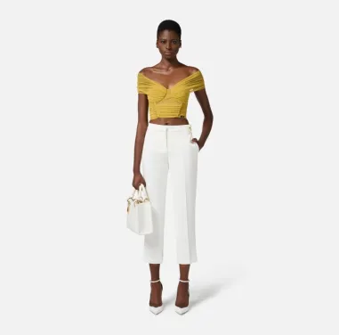 Pantaloni in Doppio Crêpe Leggero con Spacchetti – Elisabetta Franchi 