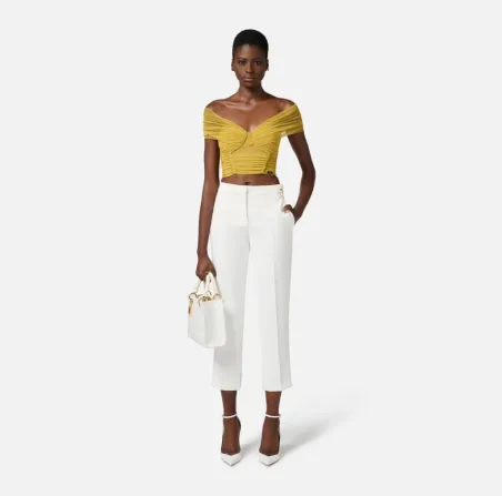 Pantaloni in Doppio Crêpe Leggero con Spacchetti – Elisabetta Franchi 