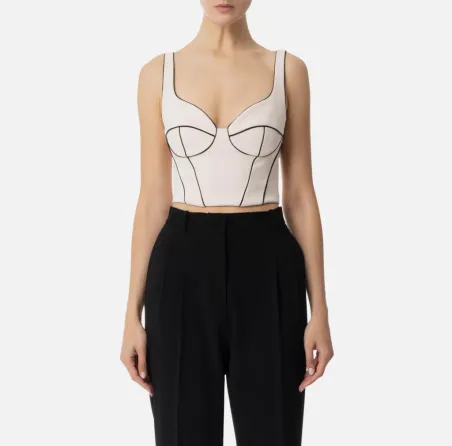 Top in crêpe con piping a contrasto Elisabetta Franchi  | BorotalcoCag