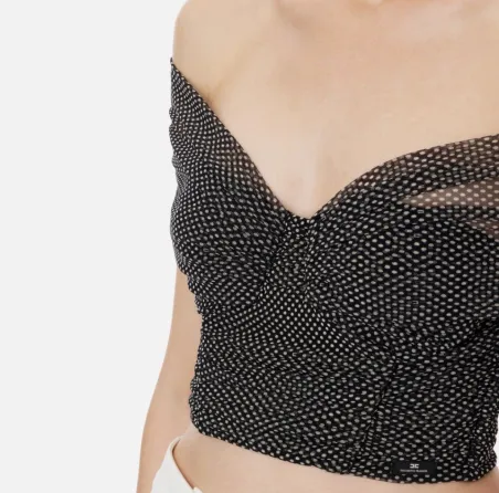 Top in tulle con stampa pois e scollo off-shoulders-Elisabetta Franchi