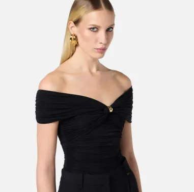 Top in organza stretch con dettaglio gioiello Elisabetta Franchi  | Bo 2