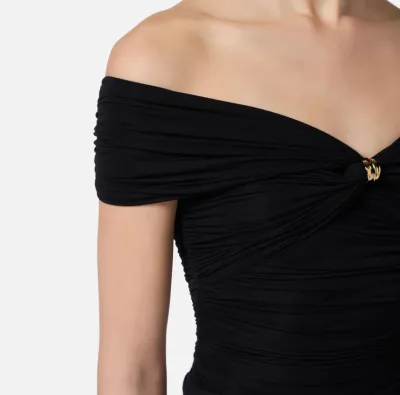 Top in organza stretch con dettaglio gioiello Elisabetta Franchi  | Bo