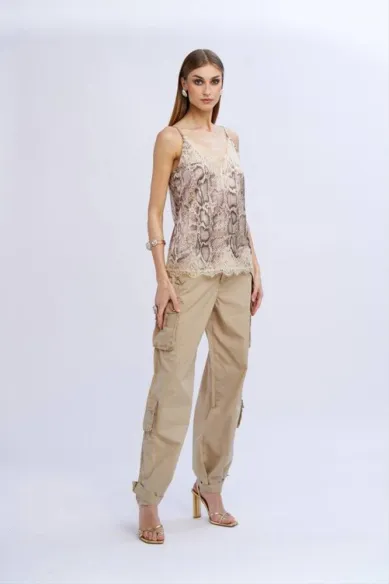 Top in raso con pizzo in fantasia pitone – No Secrets  | BorotalcoCagl