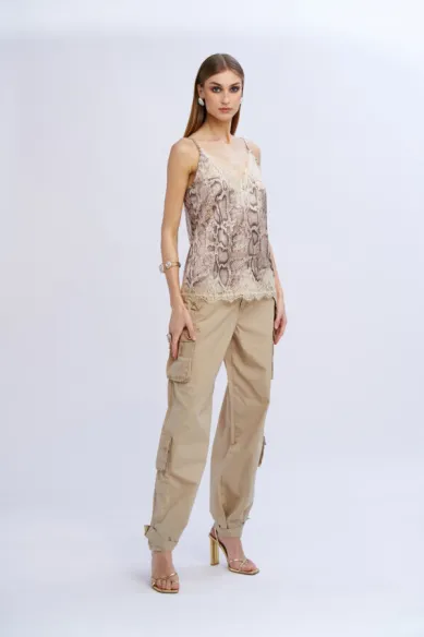 Top in raso con pizzo in fantasia pitone – No Secrets  | BorotalcoCagl