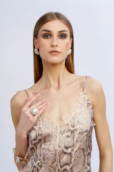 Top in raso con pizzo in fantasia pitone – No Secrets  | BorotalcoCagl