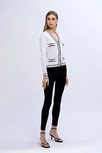 Cardigan in maglia con impunture a contrasto e dettagli gold – No Secr 2