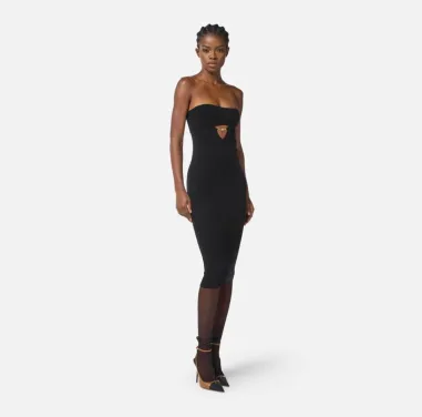 Elisabetta Franchi – Abito in maglia a costine con dettagli à jour  | 