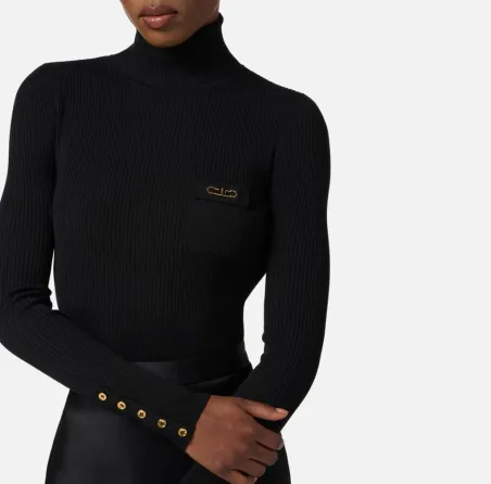 Elisabetta Franchi Abito in maglia a costine e raso con taschino  | Bo