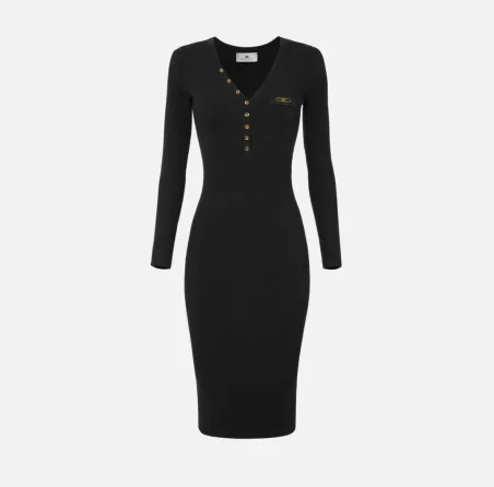 Elisabetta Franchi – Abito in maglia a costine con taschino decorativo