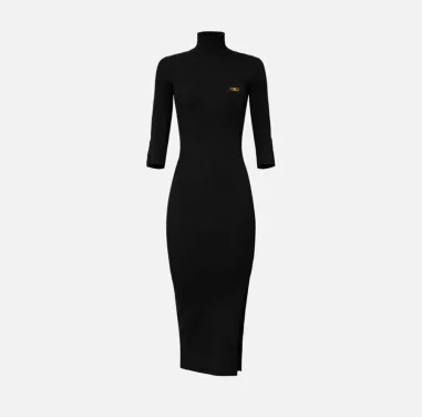Elisabetta Franchi – Abito in maglia a costine con taschino decorativo