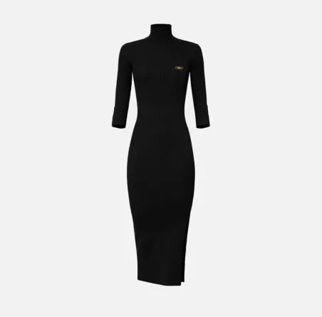 Elisabetta Franchi – Abito in maglia a costine con taschino decorativo