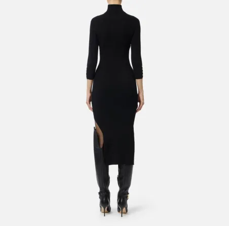 Elisabetta Franchi – Abito in maglia a costine con taschino decorativo
