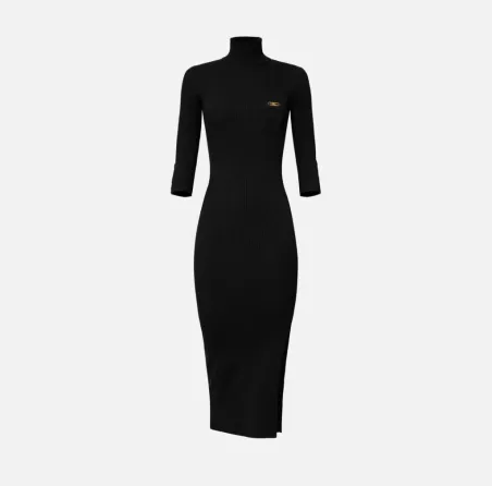 Elisabetta Franchi – Abito in maglia a costine con taschino decorativo