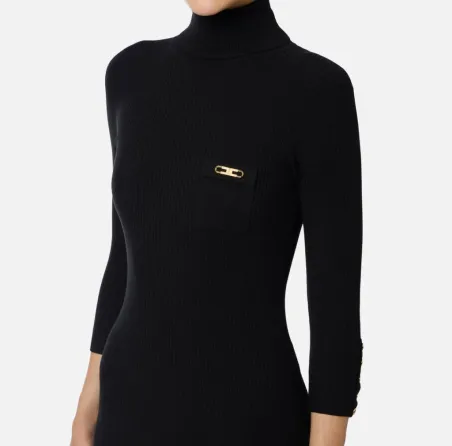 Elisabetta Franchi – Abito in maglia a costine con taschino decorativo