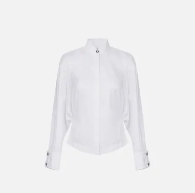 Elisabetta Franchi – Camicia in popeline di cotone con colletto smokin