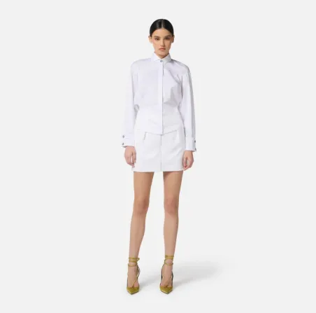 Elisabetta Franchi – Camicia in popeline di cotone con colletto smokin