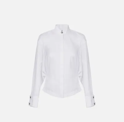 Elisabetta Franchi – Camicia in popeline di cotone con colletto smokin