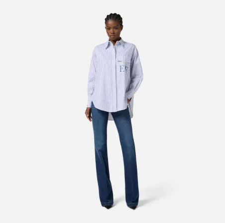 Elisabetta Franchi – Camicia in popeline di cotone a righe  | Borotalc