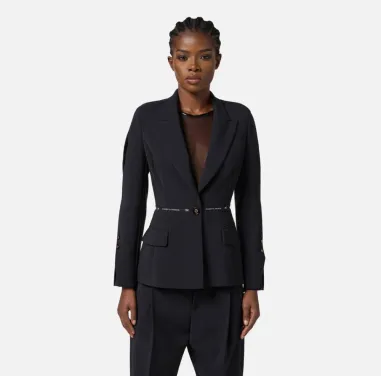 Elisabetta Franchi – Blazer monopetto in crêpe con nastro logato  | Bo