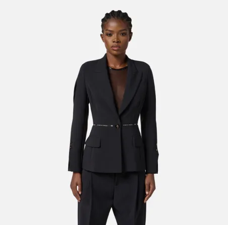 Elisabetta Franchi – Blazer monopetto in crêpe con nastro logato  | Bo