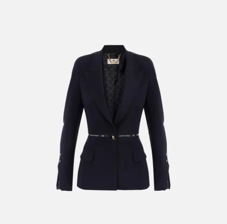 Elisabetta Franchi – Blazer monopetto in crêpe con nastro logato  | Bo