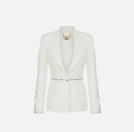 Elisabetta Franchi – Blazer monopetto in crêpe con nastro logato  | Bo